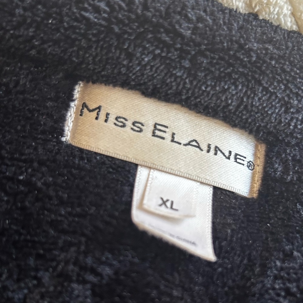 MISS ELAINE Plush Black Maxi Fleece Robe Full Front Zip White Rope Trim Size XL - Picture 8 of 13